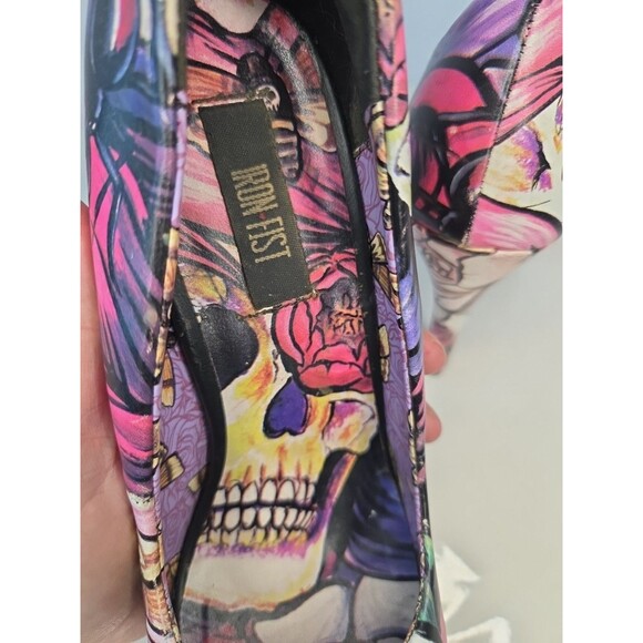 Iron Fist Funky Unique Skulls & Spiders US Sz 6 Platform 4" High Heels Statement - Picture 7 of 13